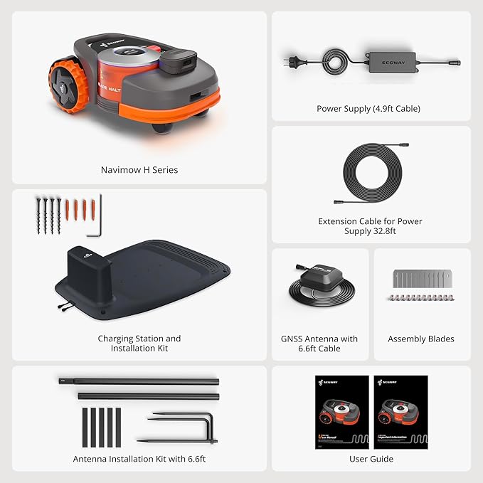 Segway Navimow H3000N-VF Robot Lawn Mower Perimeter Wire Free, 0.74 Acre RTK+Vision Robotic Lawnmower, Virtual Boundary, Systematic Mowing, APP Control, Anti-Theft 54dB(A) Quiet, Multi-Zone Management