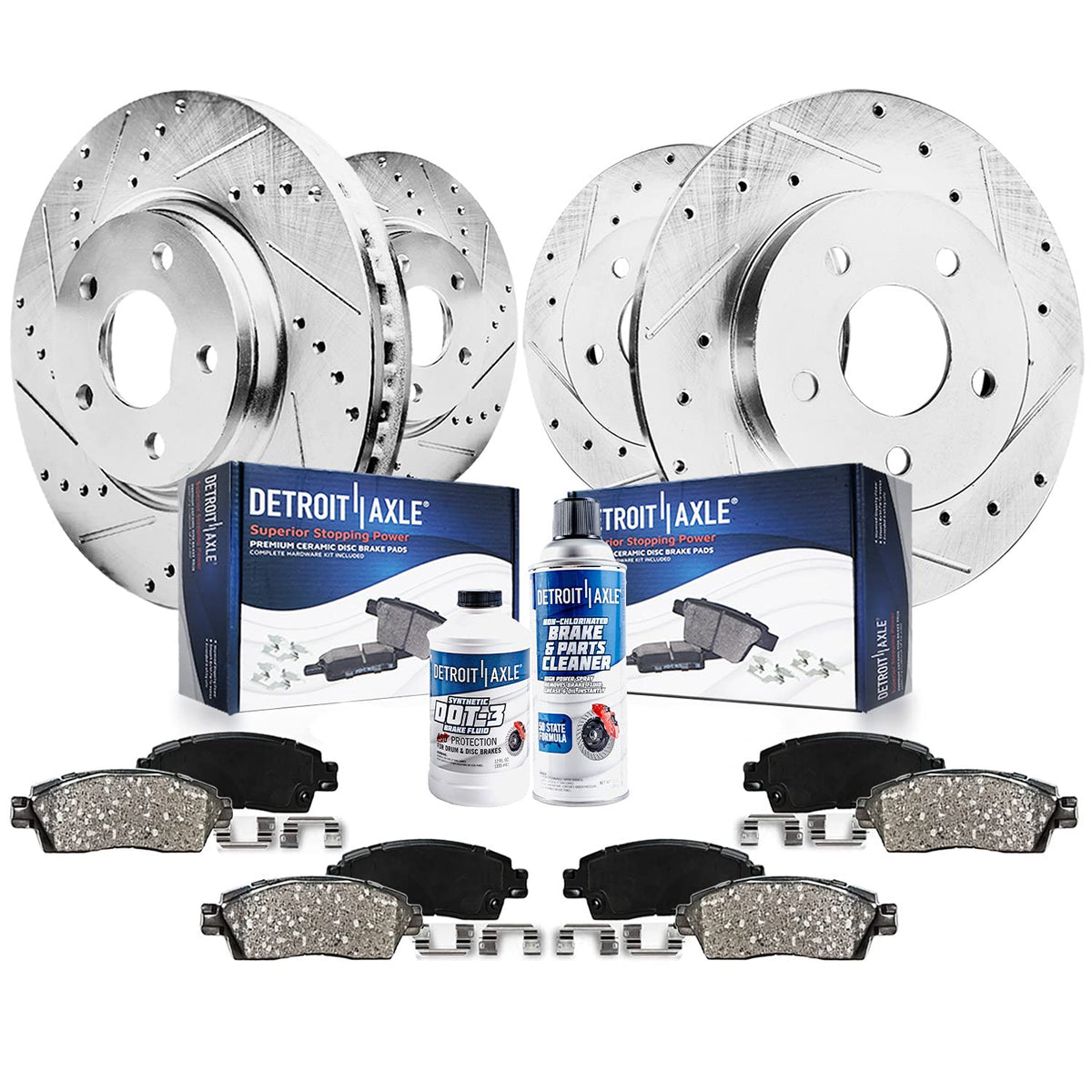 Detroit Axle - Brake Kit for Mercedes-Benz ML320 ML350 ML430 Drilled and Slotted Brake Rotors Ceramic Brakes Pads Front and Rear