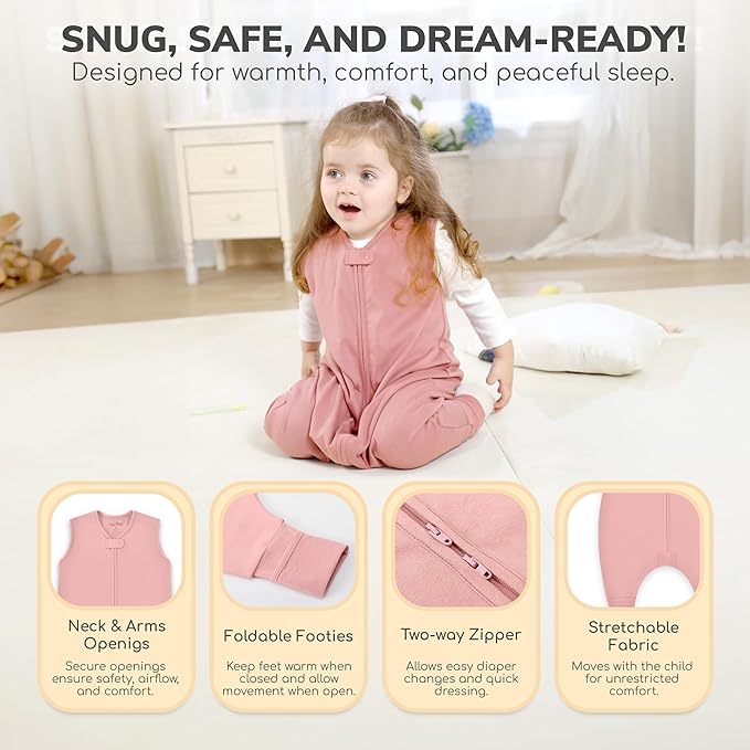 Mama Cheetah Toddler Sleep Sack with Feet 4T - 5T, 2.5 TOG Organic Cotton Baby Sleeping Bag with Legs, Baby Wearable Blankets for Walkers w/ 2-Way Zipper, Sleep Sack for Girls & Boys, Early Walker