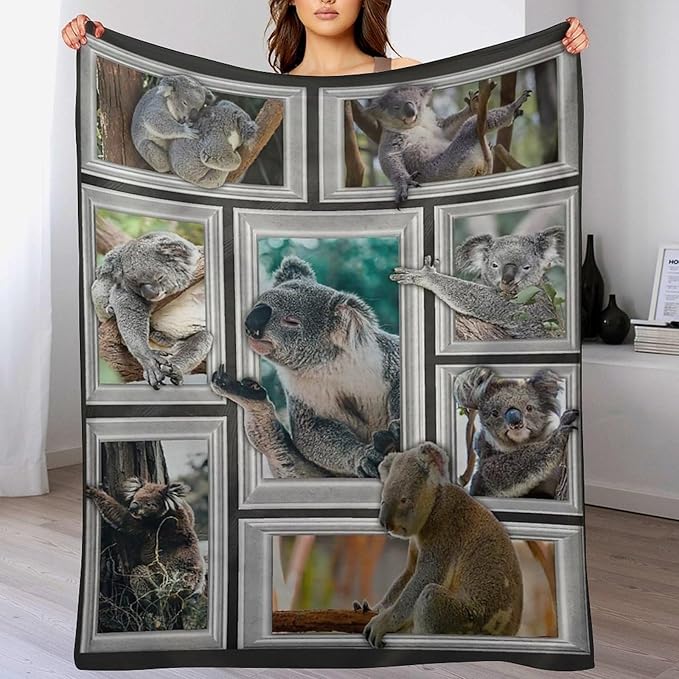 Koala Blanket Funny Koala Gifts for Girls Boys Woman Kids Koalas Lover Throw Blankets Soft Blanket Warm Fleece Flannel Plush Blankets for Bed Sofa Couch 40"x50"
