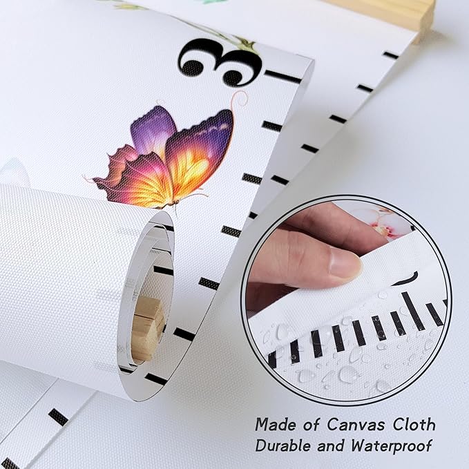 Wall Height Chart for Kids Personalized Name Custom Christmas Gift Baby Girls Flower Room Decor Wall Canvas Height Growth Measurement Ruler for Toddler Removable Wall Hanging Playroom Decoration