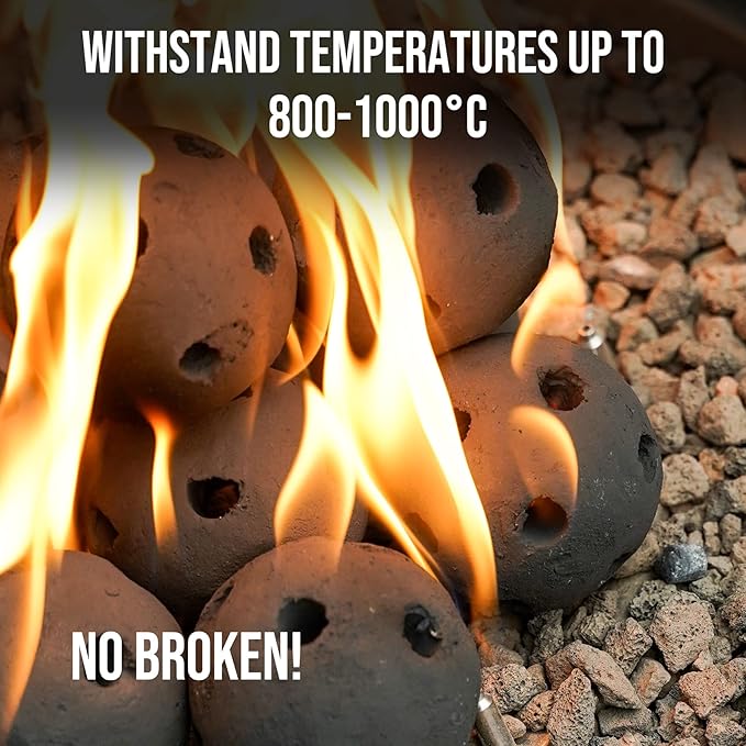 Skyflame Hollow Ceramic Fireplace Balls, Set of 15 Round Fire Stones Set for Indoor and Outdoor Fire Pits or Fireplaces Accessory, 3 Inch, Black
