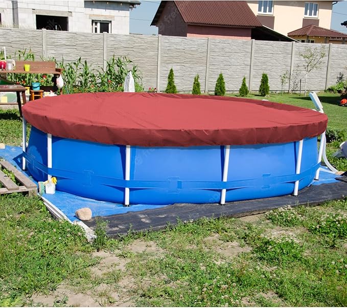 ECOOPTS 10 ft Round Pool Cover for Above Ground Pools, Swimming Pool Cover Protector Winter Safety Cover (Red)