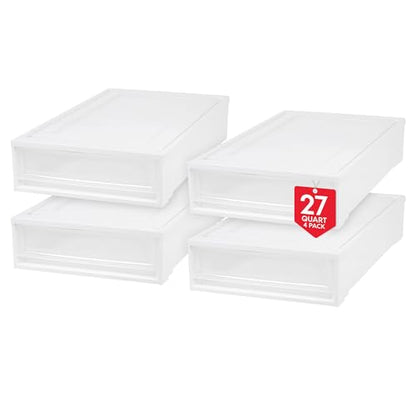 4-Pack, 27 Qt. Under Bed Storage Bin with Sliding Drawers, White (4 Count)