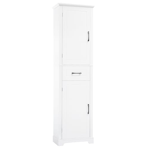 72" Tall Narrow Bathroom Storage Cabinet with 2 Doors & Drawer