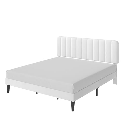 King Size Bed Frame with Upholstered Headboard