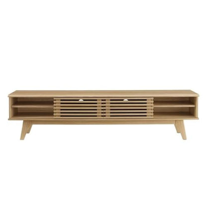 Render Mid Century Modern Low Profile 70 Inch Media Console TV Stand in Oak