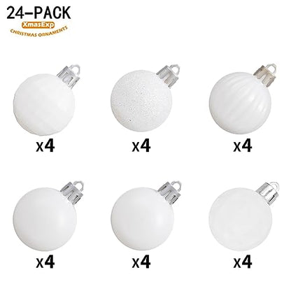 24ct White Christmas Ornaments for Tree Decorations (24 Count)