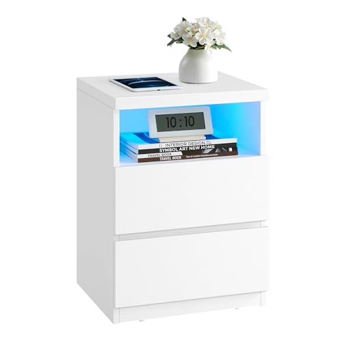 LED Nightstand with Charging Station