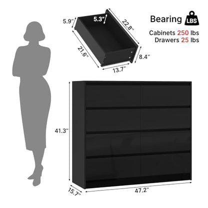 Black Malm High Gloss Dresser for Bedroom
