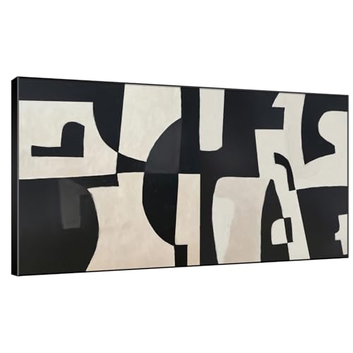 30"x60" Extra Large Framed Wall Art Black and White Abstract Geometric Design