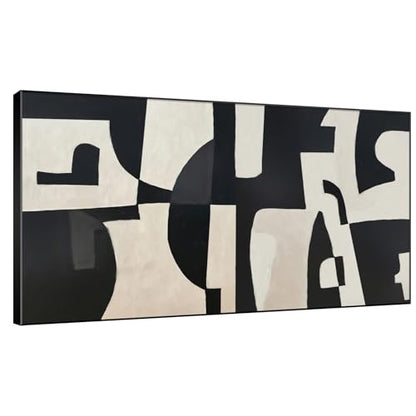 30"x60" Extra Large Framed Wall Art Black and White Abstract Geometric Design