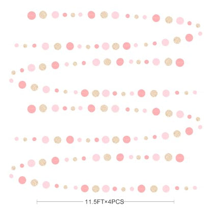 Champagne Gold Rose Pink Polka Dot Garland Champagne Dusty Pink Circle Dot Hanging Streamer Banner for Birthday Bridal Shower Wedding Engagement Retirement Boho Party Decorations Supplies