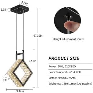 Kitchen Island Mini Light Fixture Modern Led Crystal Pendant Light Black Square