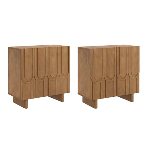 Kelly Mid Century Style Credenza with Geometric Carved Doors (2 Count)