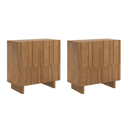 Kelly Mid Century Style Credenza with Geometric Carved Doors (2 Count)