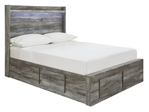Smoky Gray Full Panel Bed with 6 Storage Drawers