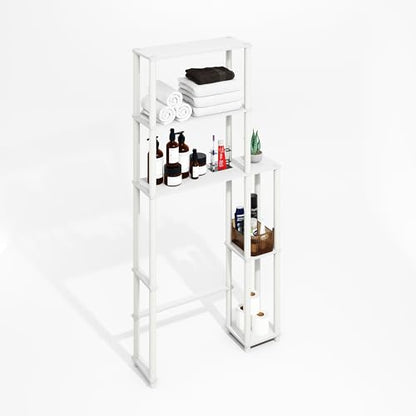 Turn-N-Tube Over The Toilet Storage, 5-Shelf Over The Toilet Organizer, Freestanding Space Saver Bathroom Shelf, for Bathroom Organizers and Storage, Plain White