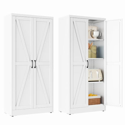 63" White Metal Storage Pantry Cabinet