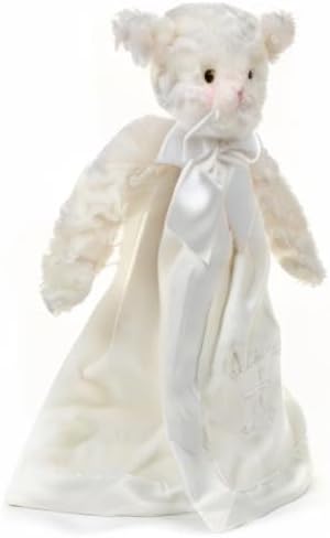Bearington Collection Lamb Plush Security Blanket Lovey Christening Stuffed Animal - 15 in White Satin Trim - Baptism Lamb Security Blanket
