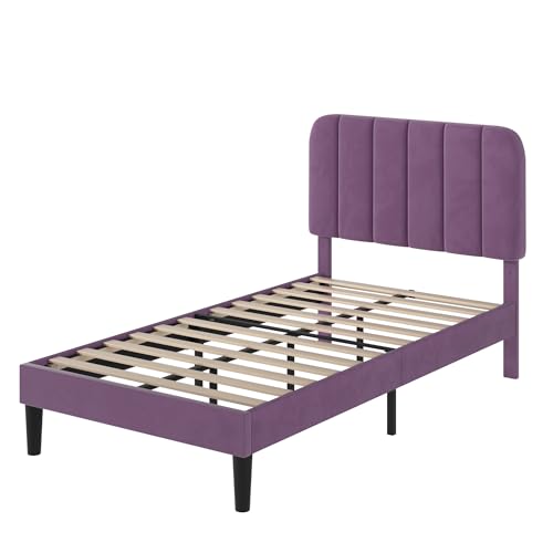 Twin Size Bed Frame with Upholstered Headboard