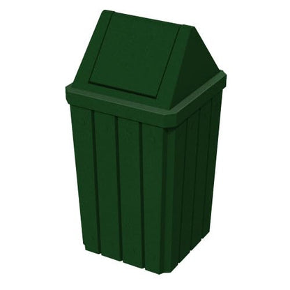 32 Gallon Square Slatted 100% Recycled Plastic Heavy Duty Outdoor Commercial Trash Can with Swing Top Lid | Great for Schools and Businesses - Green Granite
