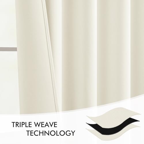Cream Back Tab Blackout Curtains 52x96 Inch Long 2 Panels Set (2 Count)