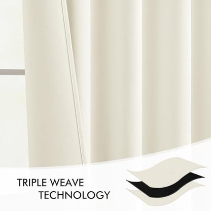 Cream Back Tab Blackout Curtains 52x96 Inch Long 2 Panels Set (2 Count)