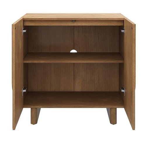 Kelly Mid Century Style Credenza with Geometric Carved Doors (2 Count)