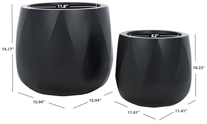 Outdoor Collection Kane Black Cement Ficonstone Planter Pot Set of 2 (2 Count)