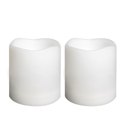 Outdoor Battery Operated Flameless Candles with Timer D3”xH3” White 2 PCS (2 Count)