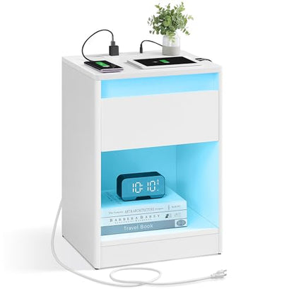 LED Nightstand with Charging Station