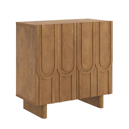 Kelly Mid Century Style Credenza with Geometric Carved Doors