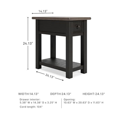 Narrow Chairside End Table with Charging Station
