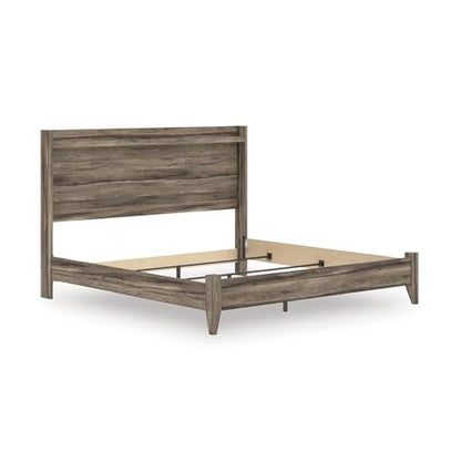 Gray King Bedframe Wood Panel with LED