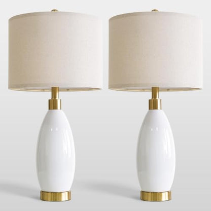 24" White Oval Ceramic Table Lamp Set of 2 (2 Count)