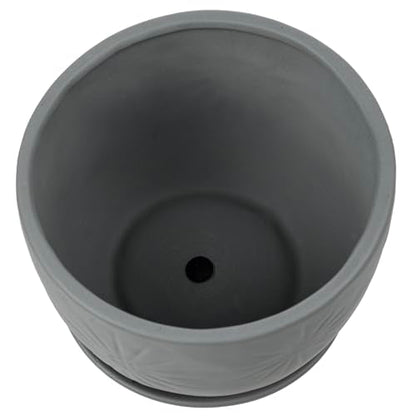 7 Inch Grey Ceramic Plant Pot with Drainage Hole and Attached Saucer