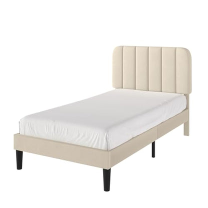 Twin Size Bed Frame with Upholstered Headboard