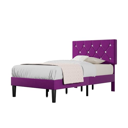 Twin Size Bed Frame with Diamond Tufted Headboard