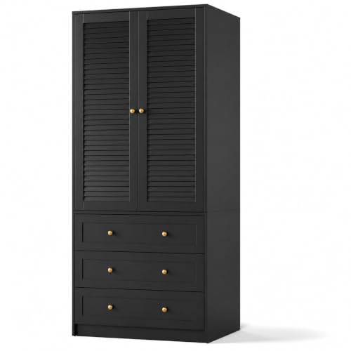 70" Wardrobe Armoire Wooden Closet with 3 Drawers