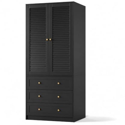 70" Wardrobe Armoire Wooden Closet with 3 Drawers