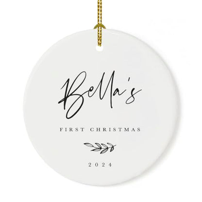 Personalized Baby 1st Christmas Round Ceramic Porcelain Christmas Tree Ornament Engagement Keepsake Collectible Gift