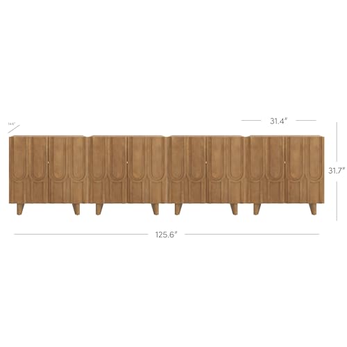 Kelly Mid Century Style Credenza with Geometric Carved Doors (4 Count)