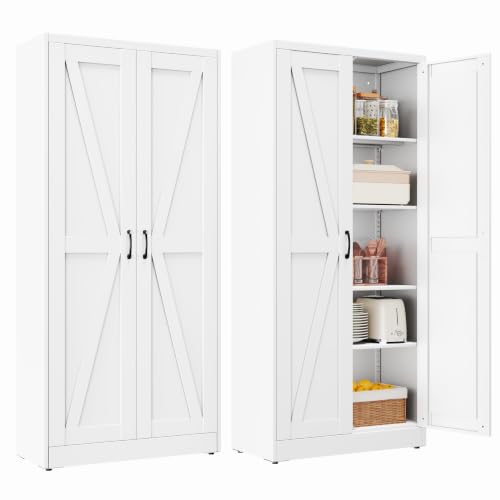 71" White Metal Storage Pantry Cabinet