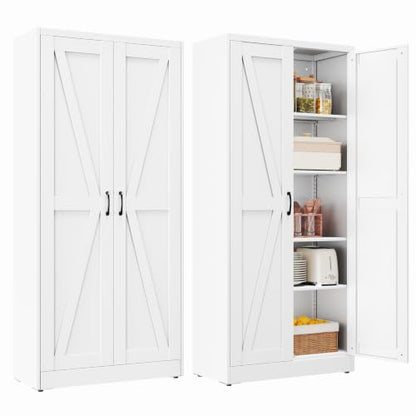 71" White Metal Storage Pantry Cabinet
