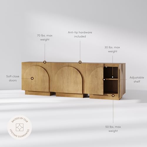 Iris Mid Century Modern Wood Accent Cabinet Sideboard Credenza TV Stand with Arched Cabinet Doors and Adjustable Shelves for Kitchen or Living Room