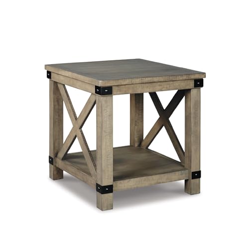 Aldwin Casual Farmhouse Rectangular End Table with Crossbuck Details