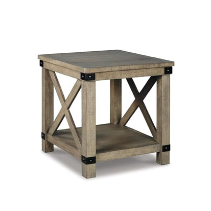 Aldwin Casual Farmhouse Rectangular End Table with Crossbuck Details