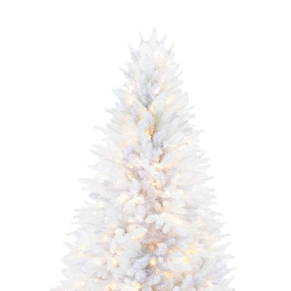 Bonnie 7 5ft White Christmas Tree with Lights Unique Colored Christmas Tree Prelit with 2193 Branch Tips 600 Warm Lights and Metal Stand Minimalistic Aritificial