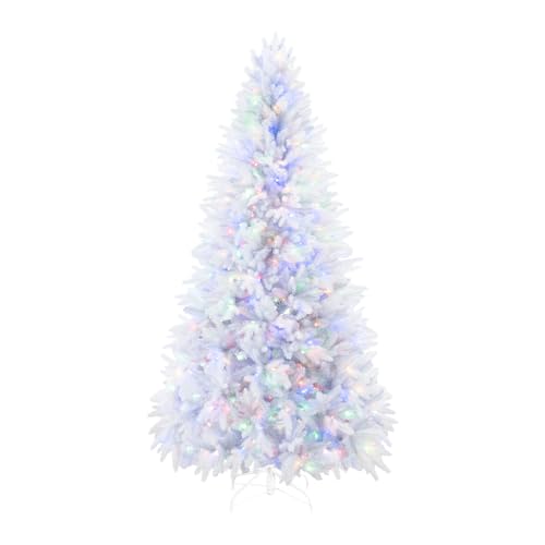 Bonnie 7 5ft White Christmas Tree with Lights Unique Colored Christmas Tree Prelit with 2193 Branch Tips 600 Warm Lights and Metal Stand Minimalistic Aritificial